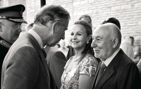 Julia and Victor Salvi with H.R.H. The Prince of Wales, during the delivery of the Royal Harp created by Salvi Harps in 2006